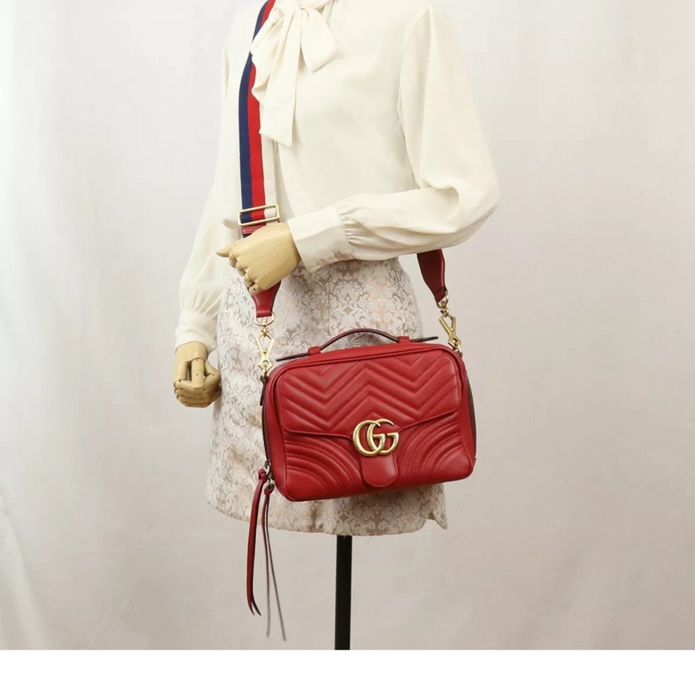 Used Gucci Gg Marmont Quilted Leather 2Way Shoulder Bag Brand 4981 Red Rank A Us